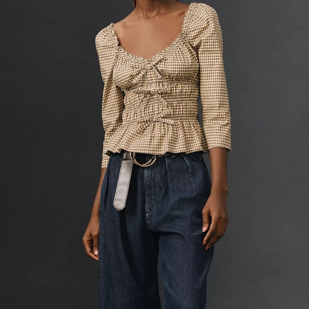REFORMATION Lauryn Top Gingham In brown Size 10 NWT